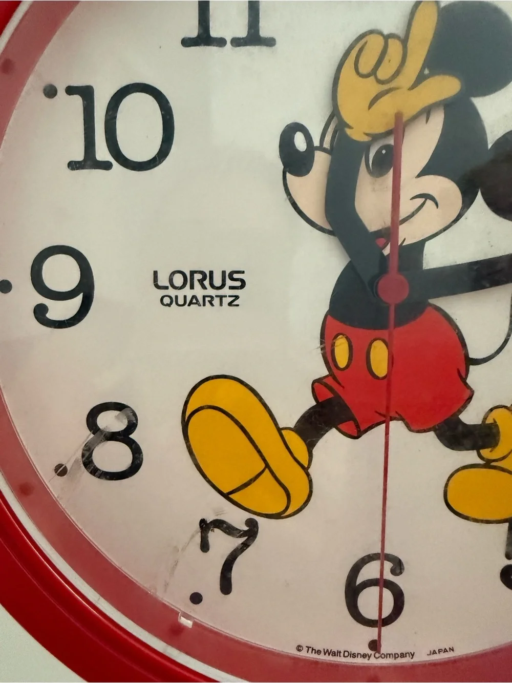 Disney Mickey Mouse Wall Clock Lorus Red Frame Japan Quartz 12in Vintage Works
